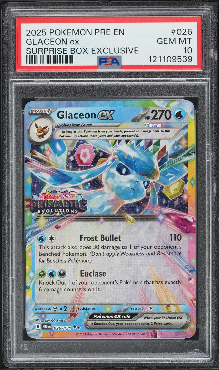 2025 Pokemon Scarlet & Violet Prismatic Evolutions Surprise Box Glaceon EX #26 PSA 10 GEM