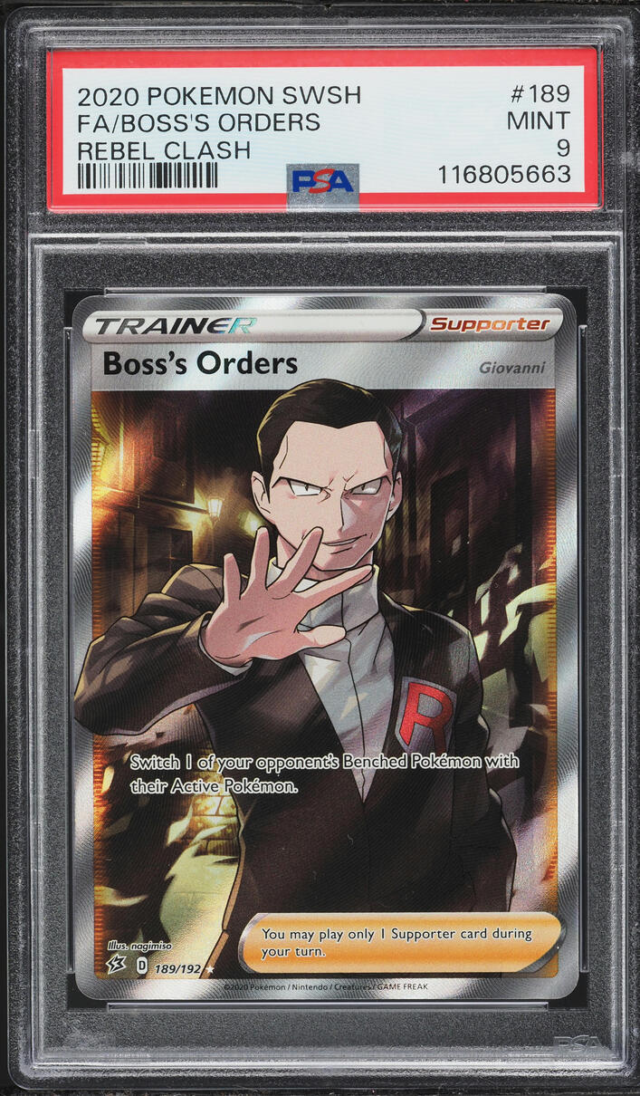 2020 Pokemon Sword & Shield Rebel Clash Full Art Boss's Orders #189 PSA 9 MINT
