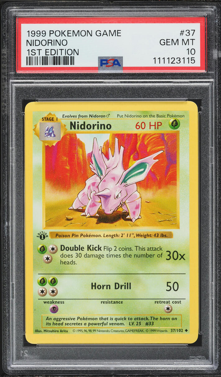 1999 Pokemon Base Set Shadowless 1st Edition Nidorino #37 PSA 10 GEM MINT