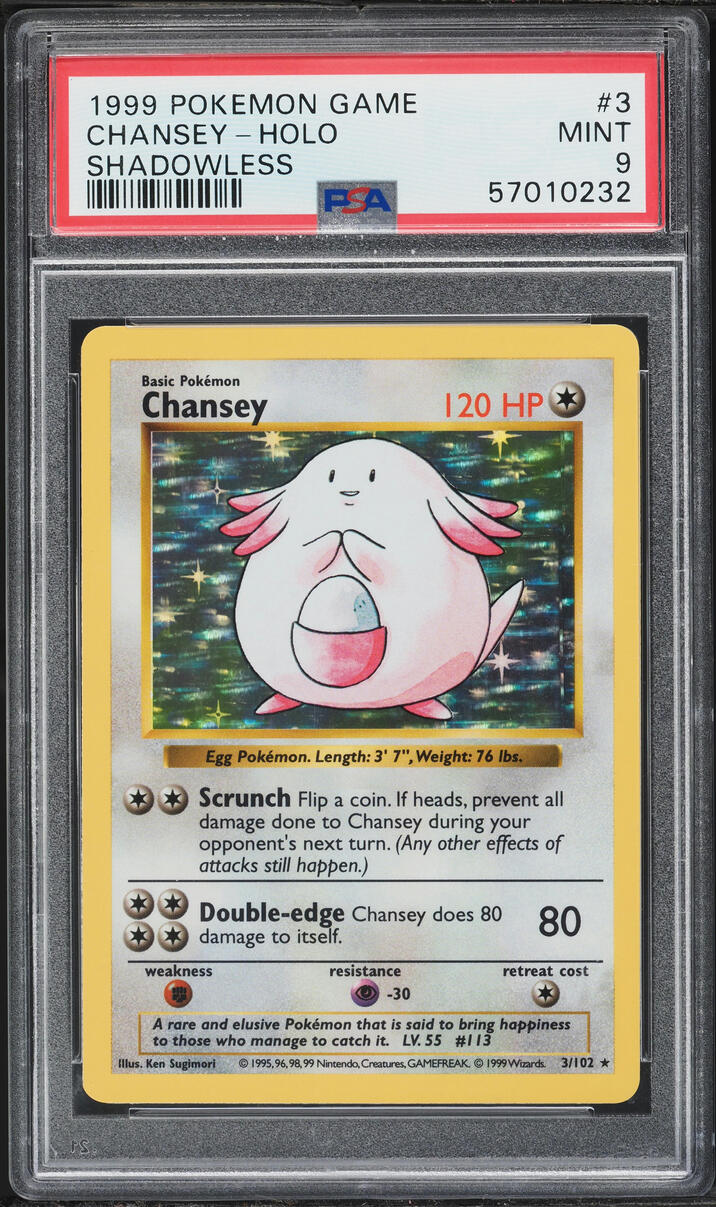 1999 Pokemon Base Set Shadowless Holo Chansey #3 PSA 9 MINT