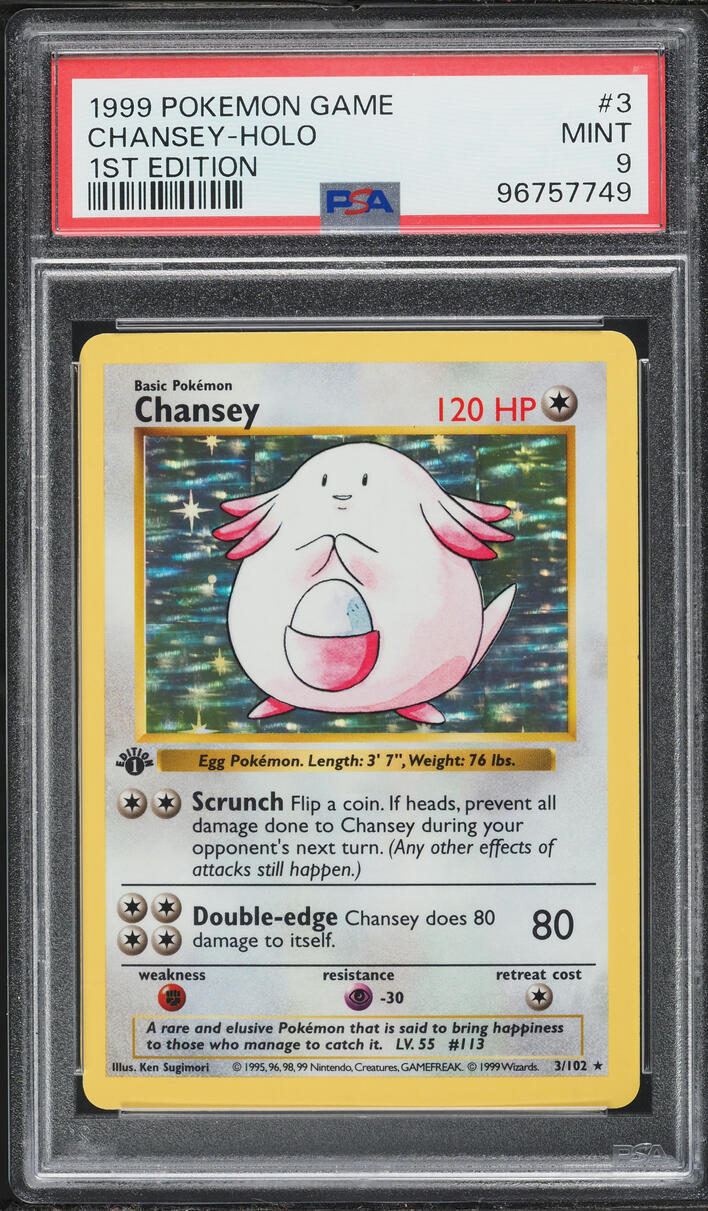 1999 Pokemon Base Set Shadowless 1st Edition Holo Chansey #3 PSA 9 MINT