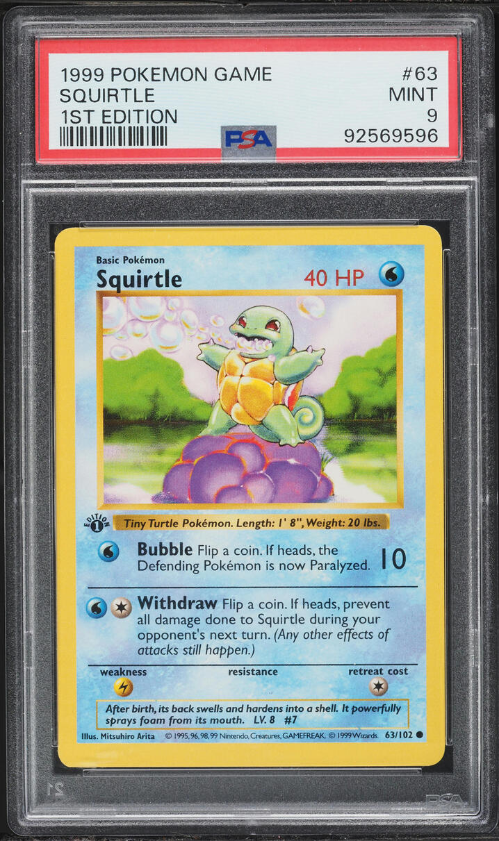 1999 Pokemon Base Set Shadowless 1st Edition Squirtle #63 PSA 9 MINT