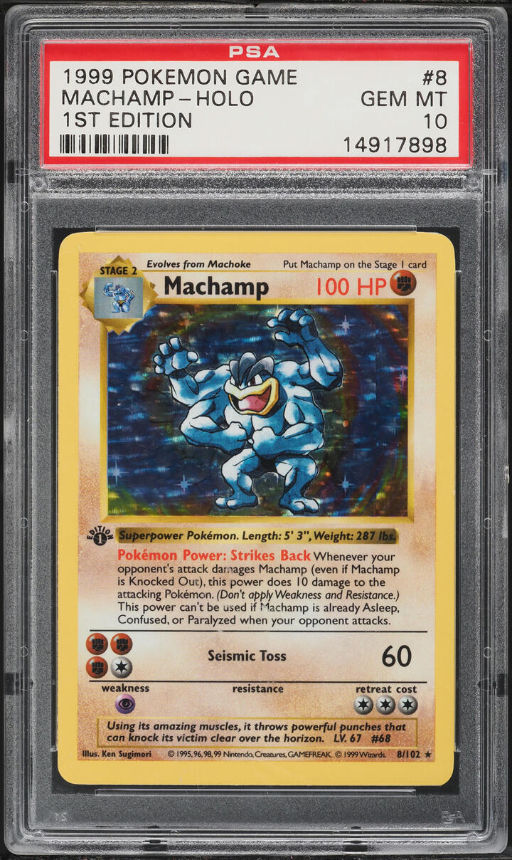 1999 Pokemon Base Set Shadowless 1st Edition Holo Machamp #8 PSA 10 GEM MINT