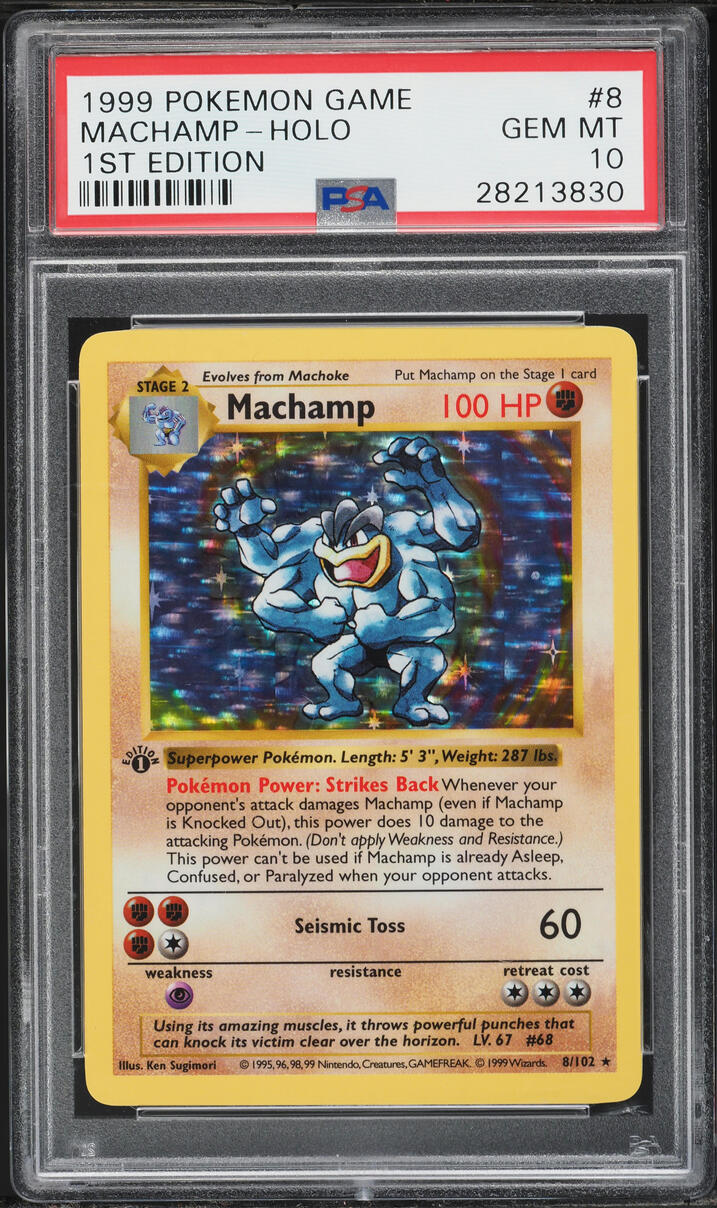 1999 Pokemon Base Set Shadowless 1st Edition Holo Machamp #8 PSA 10 GEM MINT