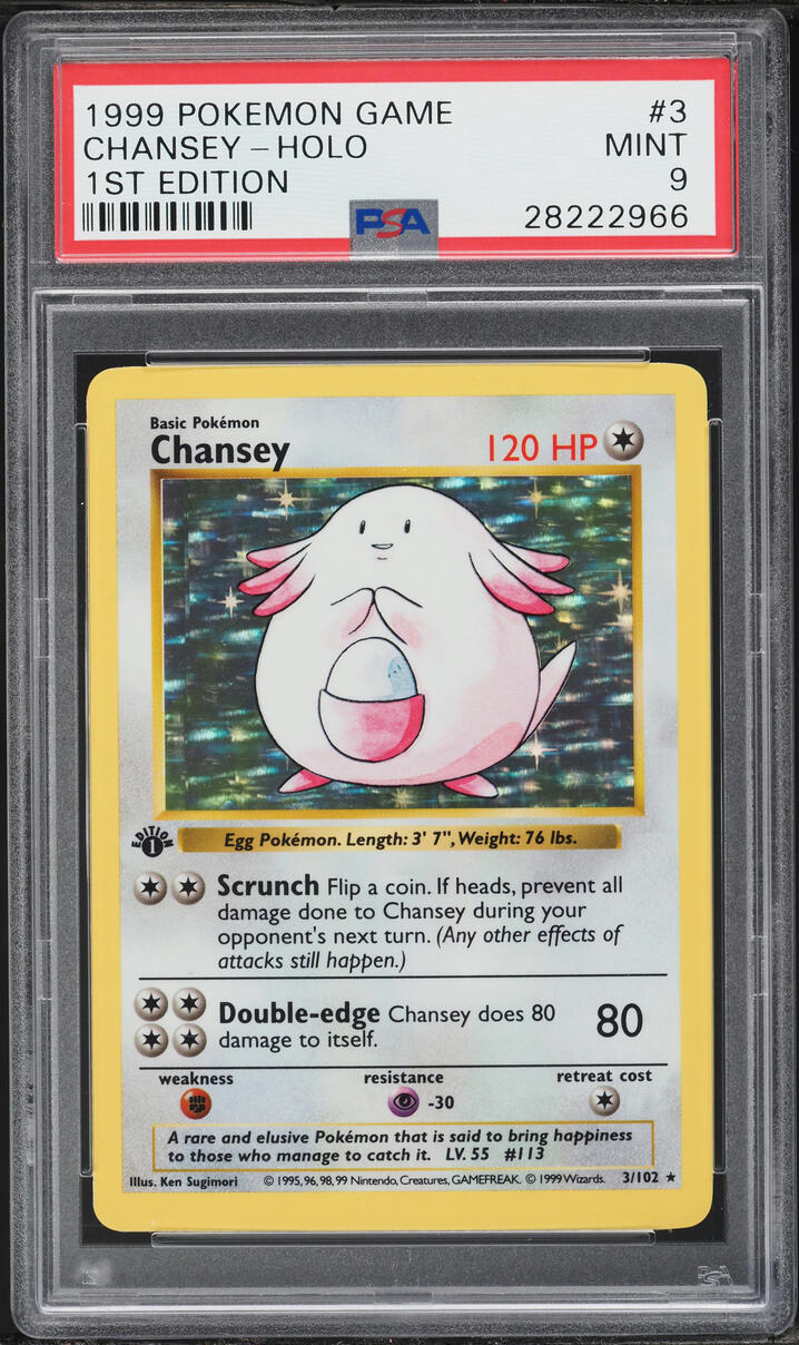1999 Pokemon Base Set Shadowless 1st Edition Holo Chansey #3 PSA 9 MINT