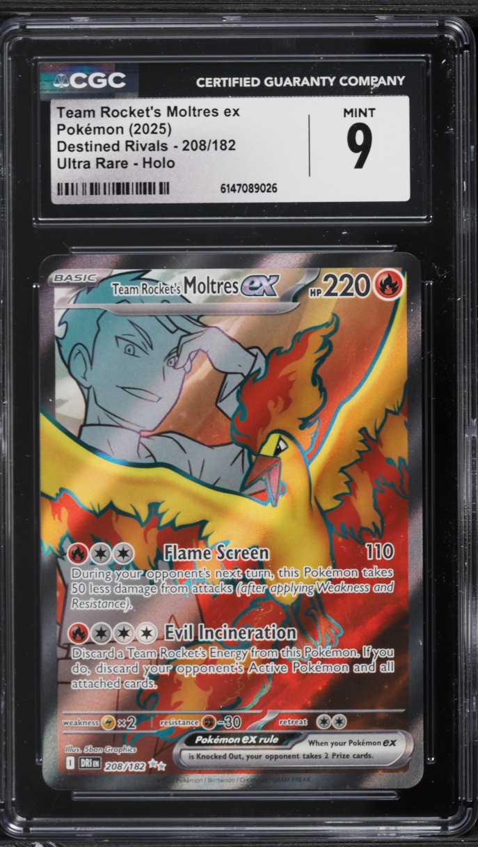 2025 Pokemon Scarlet & Violet Destined Rivals Full Art Team Rocket's Moltres ex #208 CGC 9 MINT