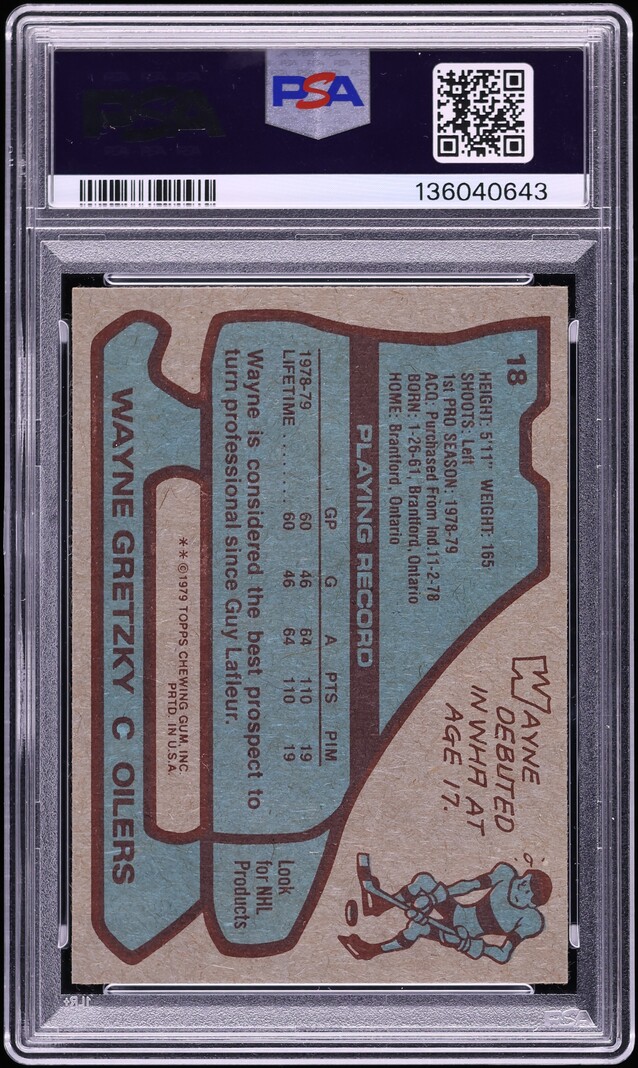 1979 Topps Hockey Wayne Gretzky ROOKIE #18 PSA 6 EXMT