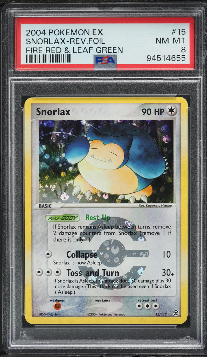 2004 Pokemon EX Fire Red & Leaf Green Reverse Holo Snorlax #15 PSA 8 NM-MT