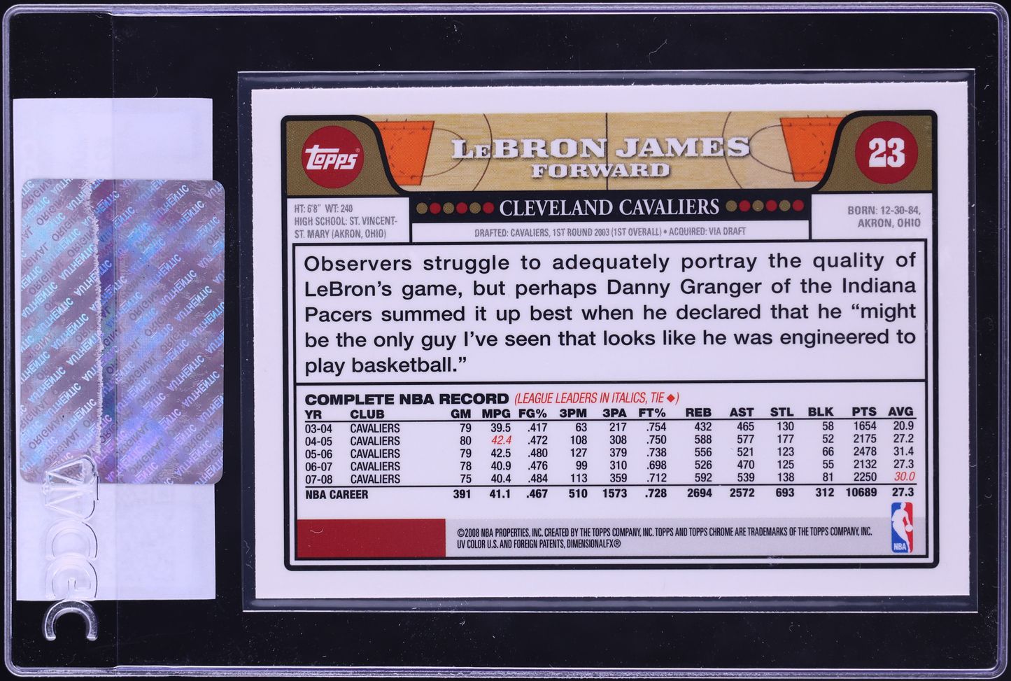 2008 Topps Chrome LeBron James #23 CGC AUTH