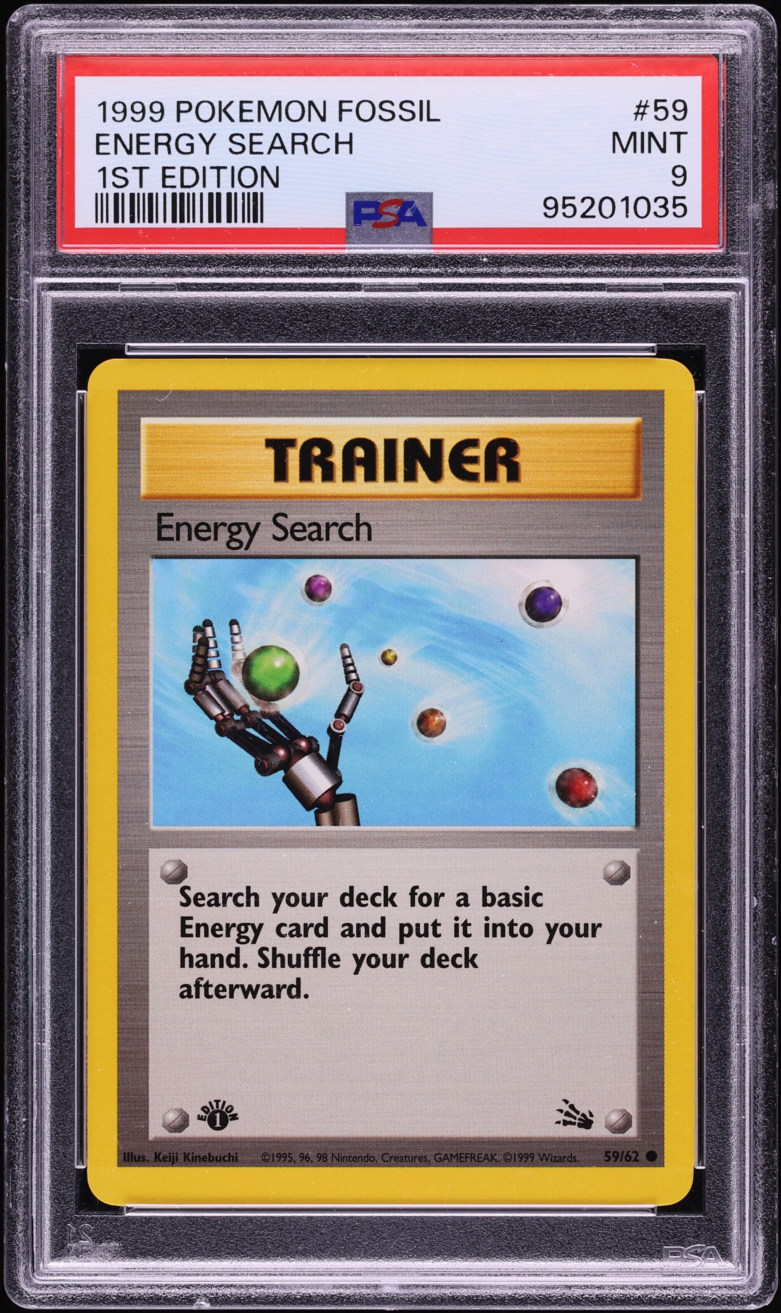 1999 Pokemon Fossil 1st Edition Energy Search #59 PSA 9 MINT