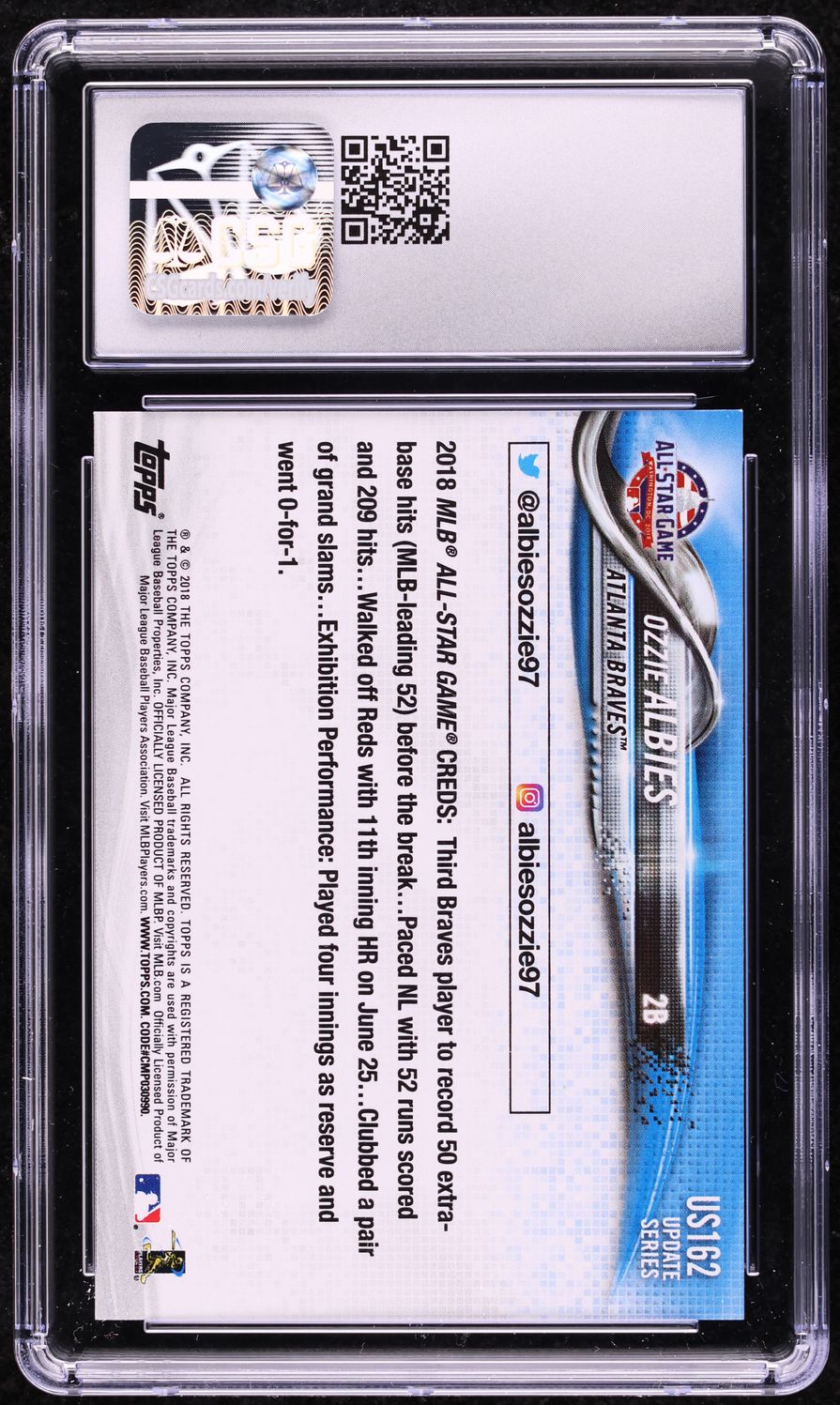 2018 Topps Update Ozzie Albies ROOKIE #US162 CSG 10 GEM MINT