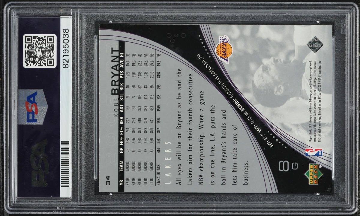 2002 SPx Basketball Kobe Bryant #34 PSA 10 GEM MINT
