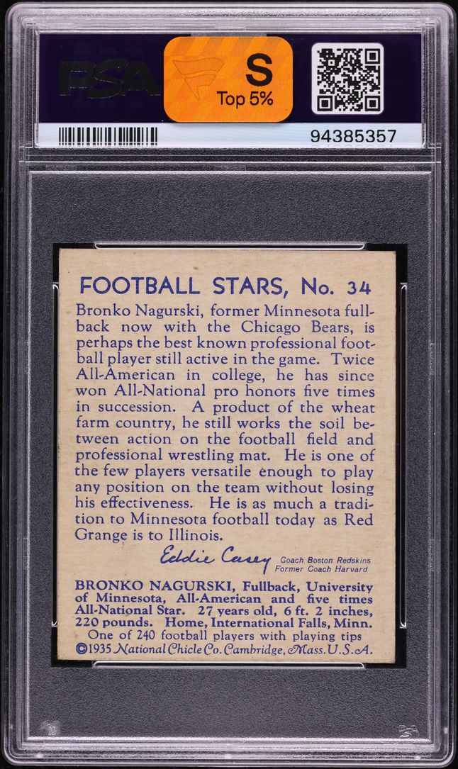1935 National Chicle Football Bronko Nagurski #34 PSA 5.5 EX+