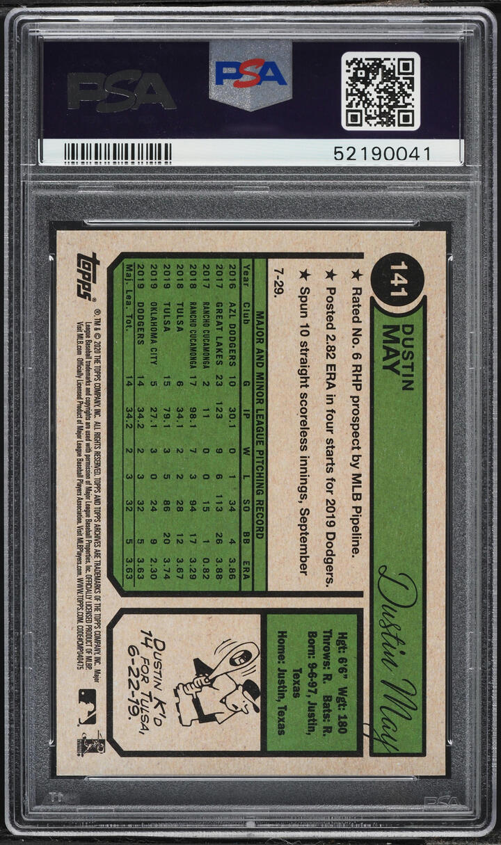 2020 Topps Archives Dustin May ROOKIE #141 PSA 10 GEM MINT