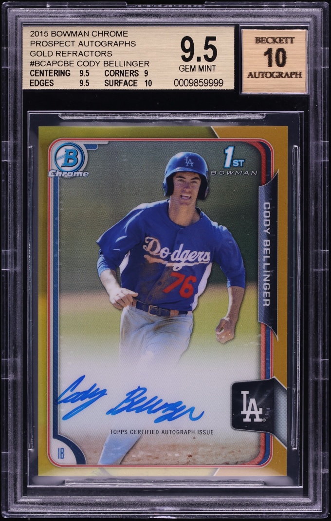 2015 Bowman Chrome Gold Refractor Cody Bellinger PROSPECT AUTO /50 #BCAP-CBE BGS 9.5 GEM MINT