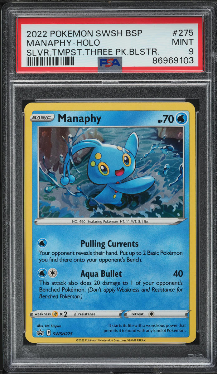 2022 Pokemon SWSH Black Star Promo Silver Tempest Holo Manaphy #275 PSA 9 MINT - Main Image