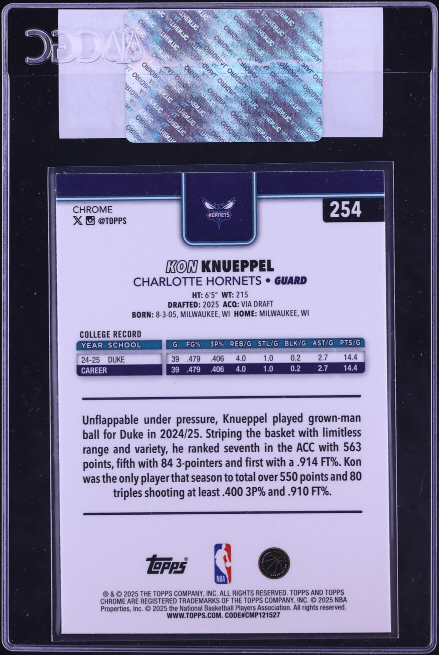2025 Topps Chrome Kon Knueppel ROOKIE #254 CGC AUTH