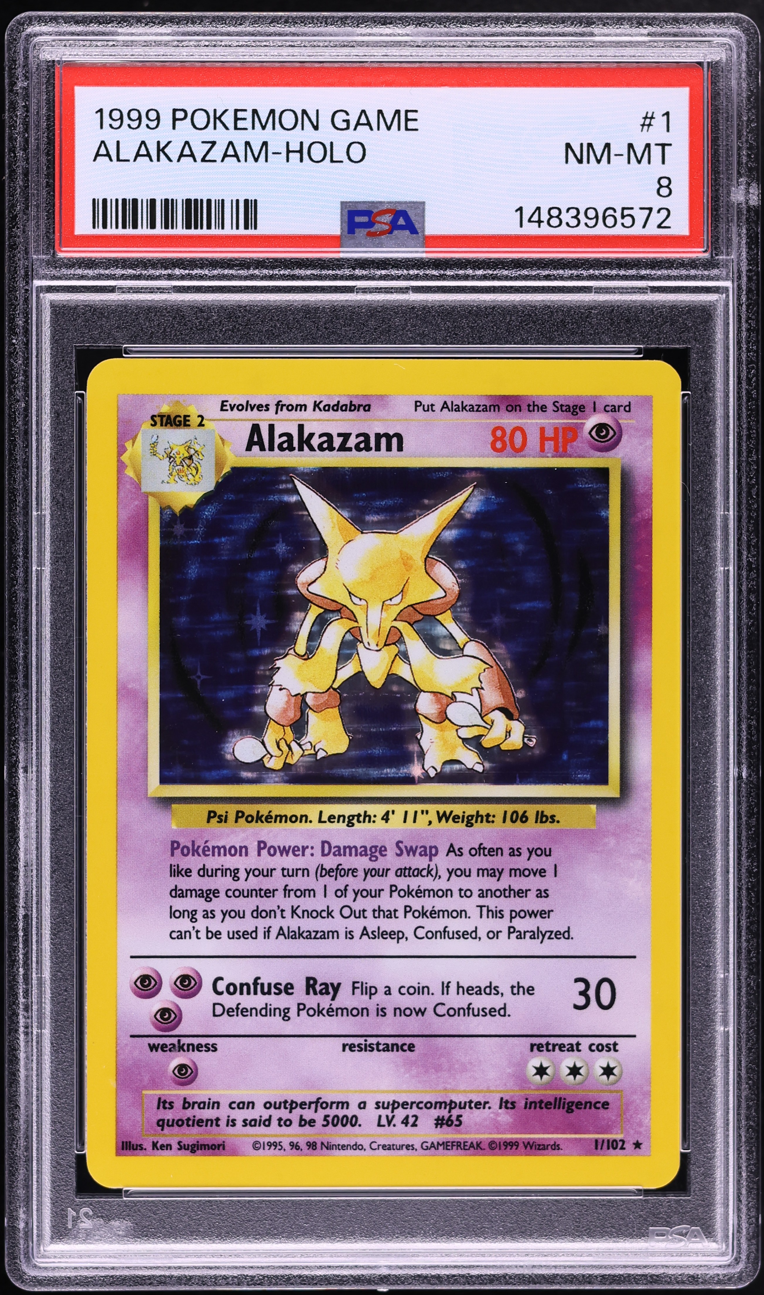 1999 Pokemon Base Set Holo Alakazam #1 PSA 8 NM-MT