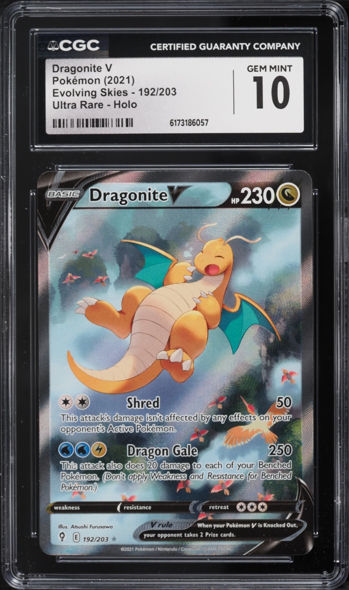 2021 Pokemon Sword & Shield Evolving Skies Full Art Dragonite V #192 CGC 10 GEM MINT
