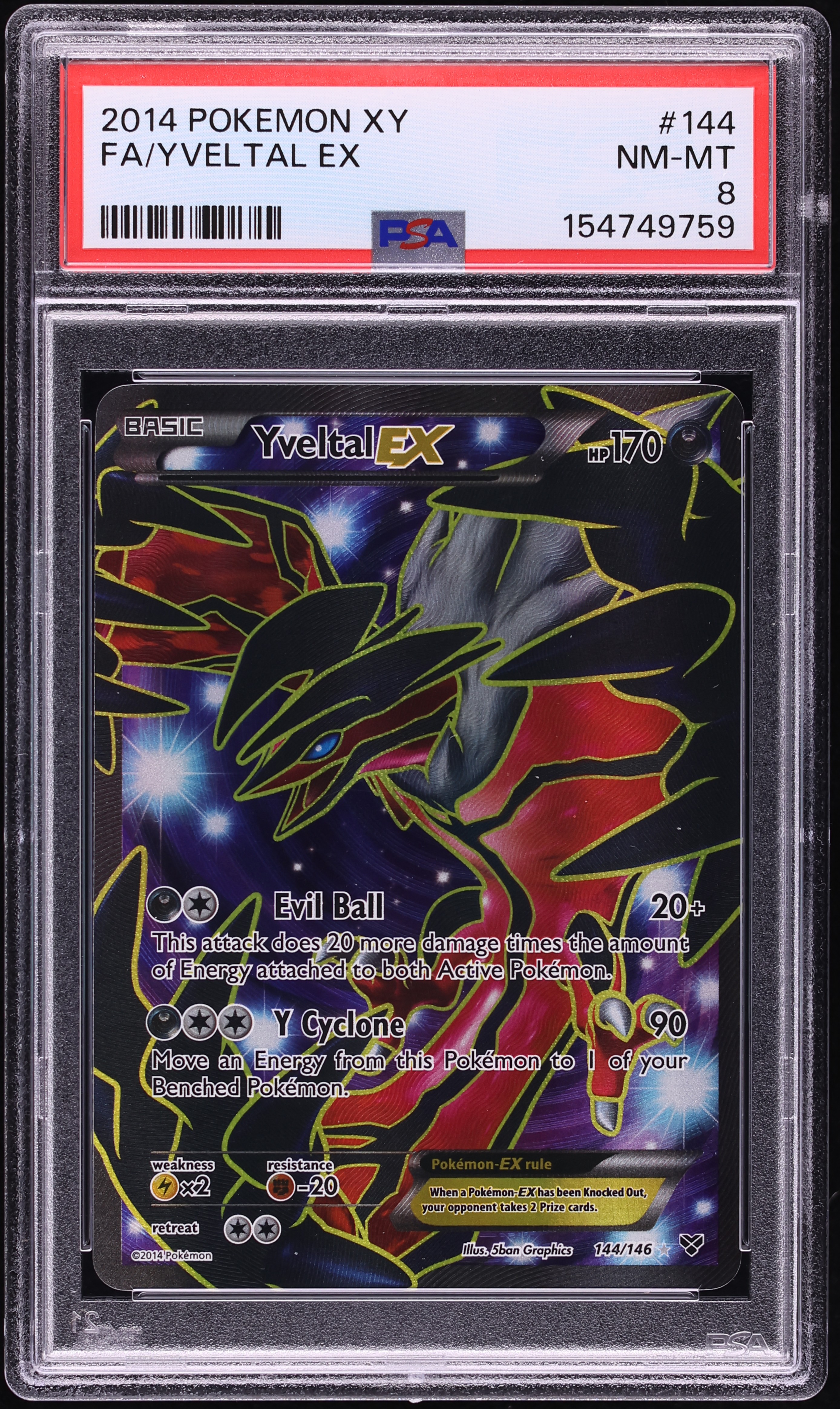 2014 Pokemon XY Full Art Yveltal EX #144 PSA 8 NM-MT