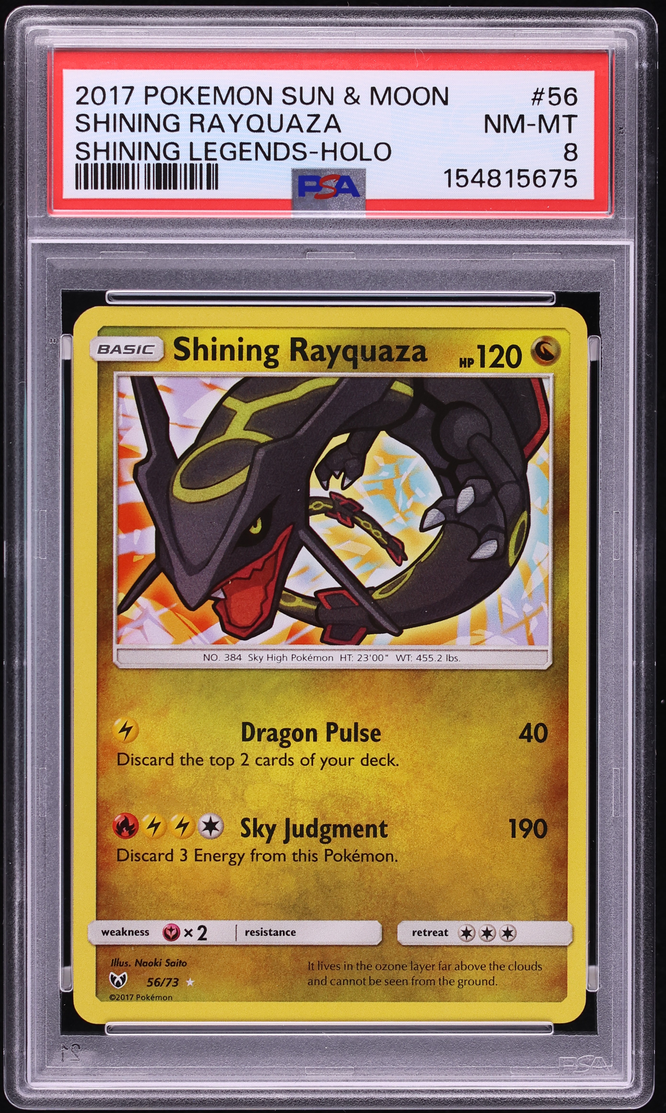 2017 Pokemon Sun & Moon Shining Legends Holo Shining Rayquaza #56 PSA 8 NM-MT