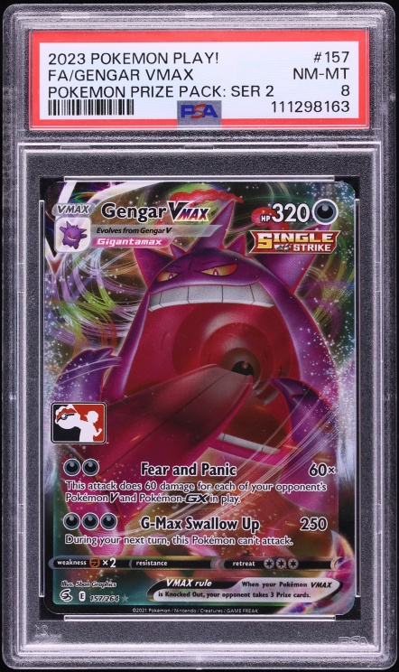 2023 Pokemon Sword & Shield Play! Prize Pack Series 2 Full Art Gengar VMAX #157 PSA 8 NM-MT