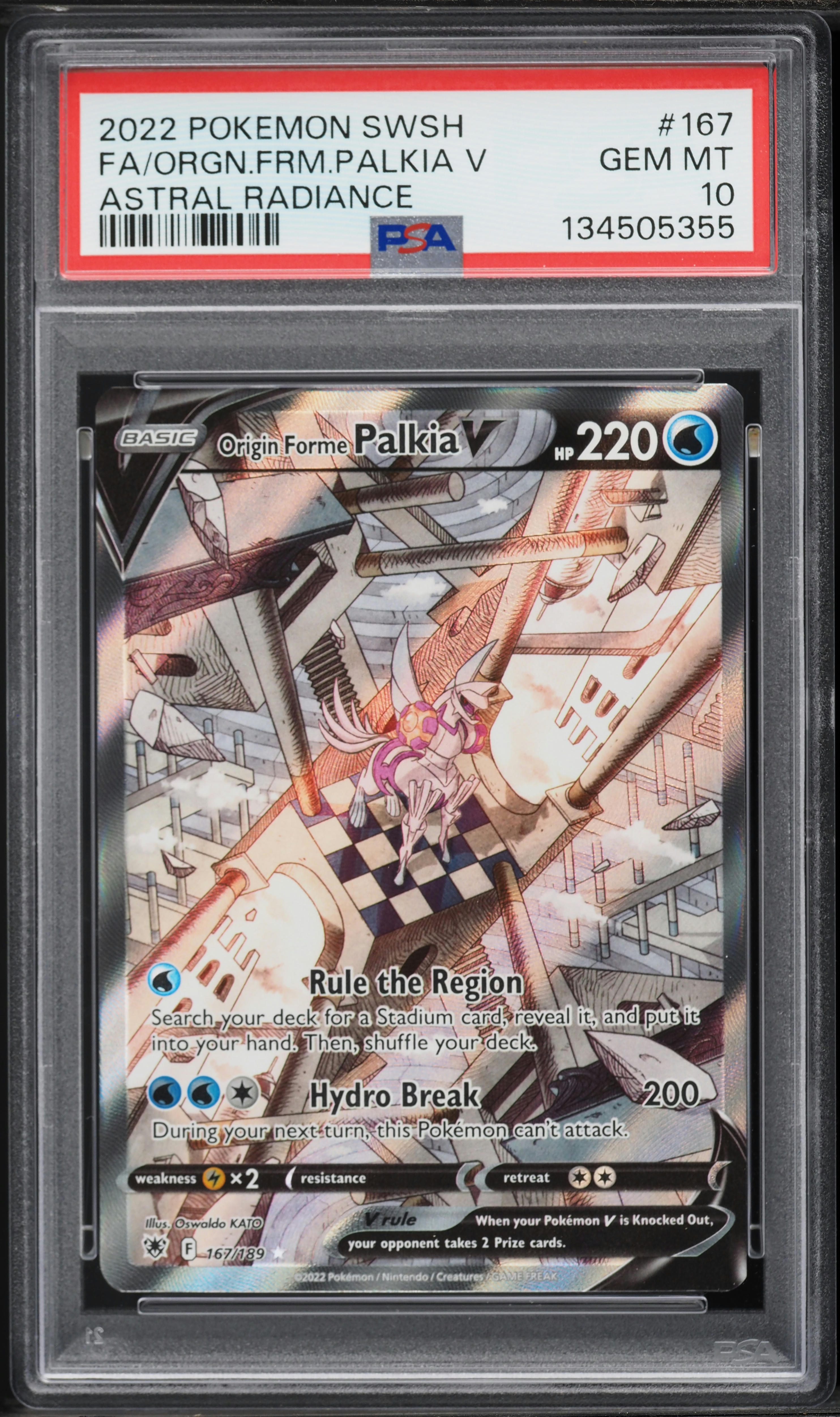 2022 Pokemon Sword & Shield Astral Radiance Full Art Origin Forme Palkia V #167 PSA 10 GEM MINT