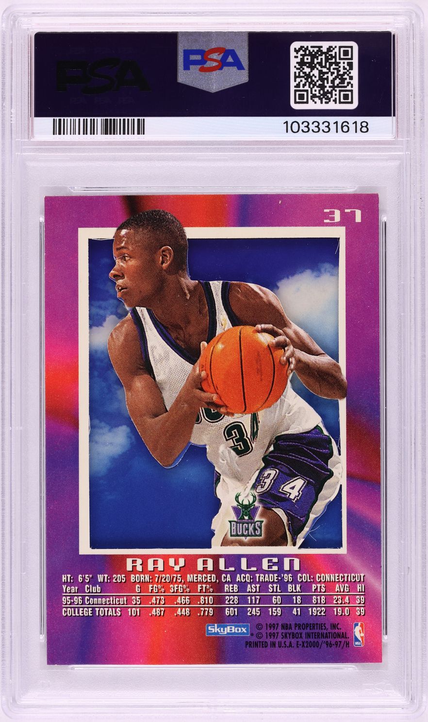 1996 Skybox E-X2000 Ray Allen ROOKIE #37 PSA 5 EX
