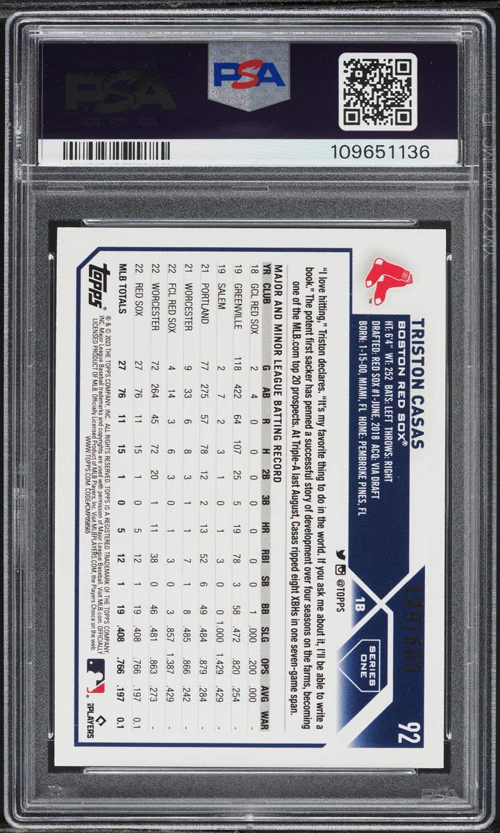 2023 Topps Complete Set Retail Foilboard Triston Casas ROOKIE /608 #92 PSA 10