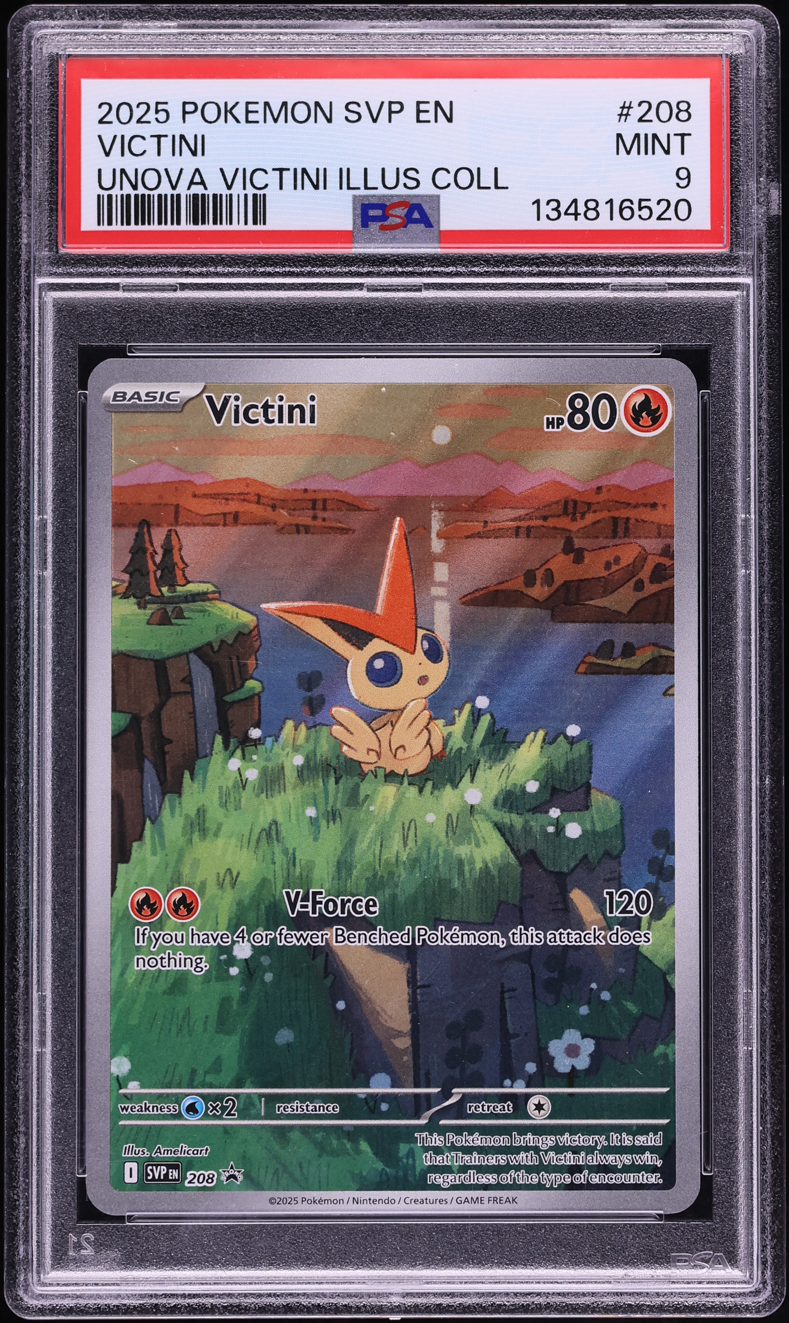 2025 Pokemon Scarlet & Violet Promo Unova Illustration Collection Full Art Victini #208 PSA 9