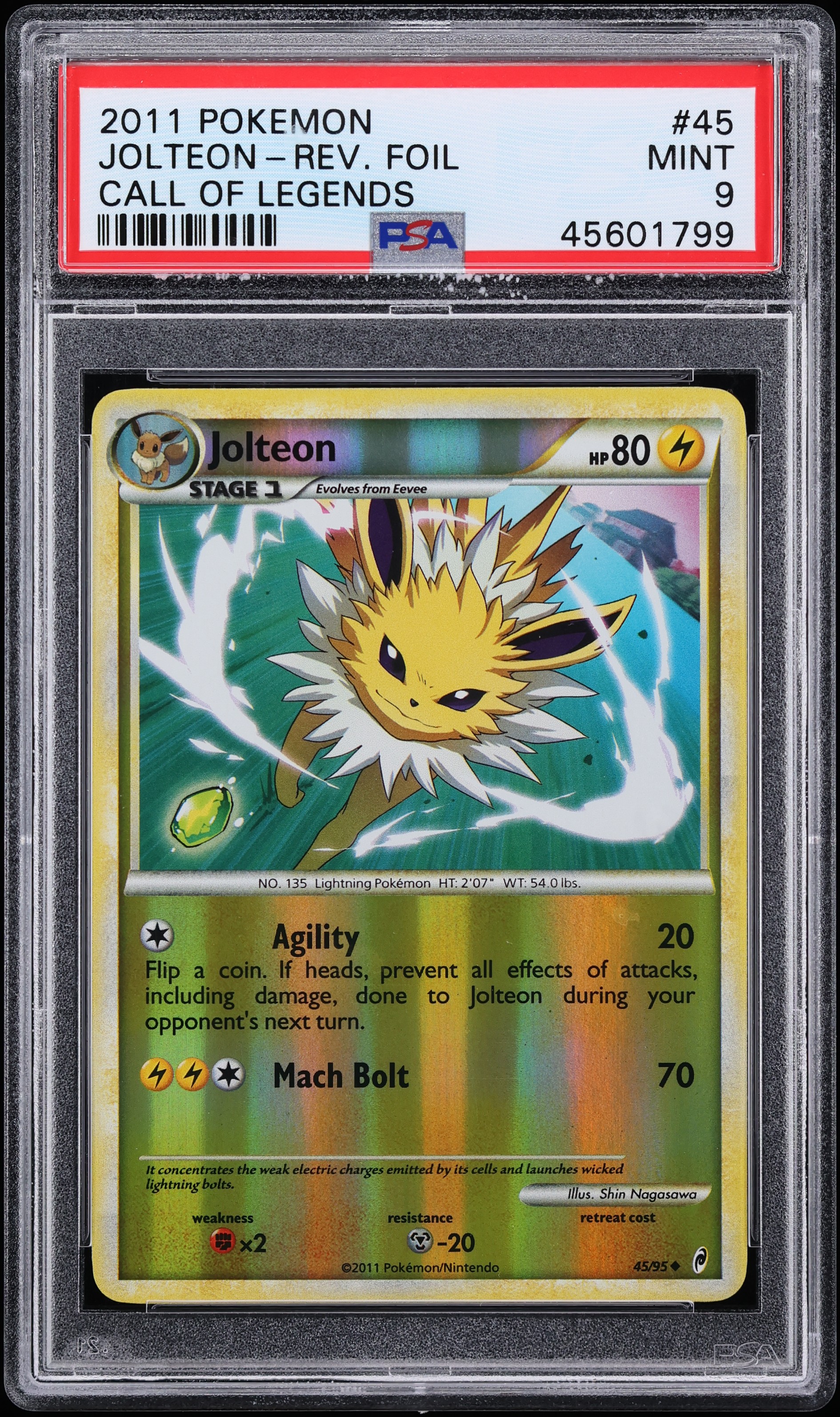 2011 Pokemon Call Of Legends Reverse Holo Jolteon #45 PSA 9 MINT