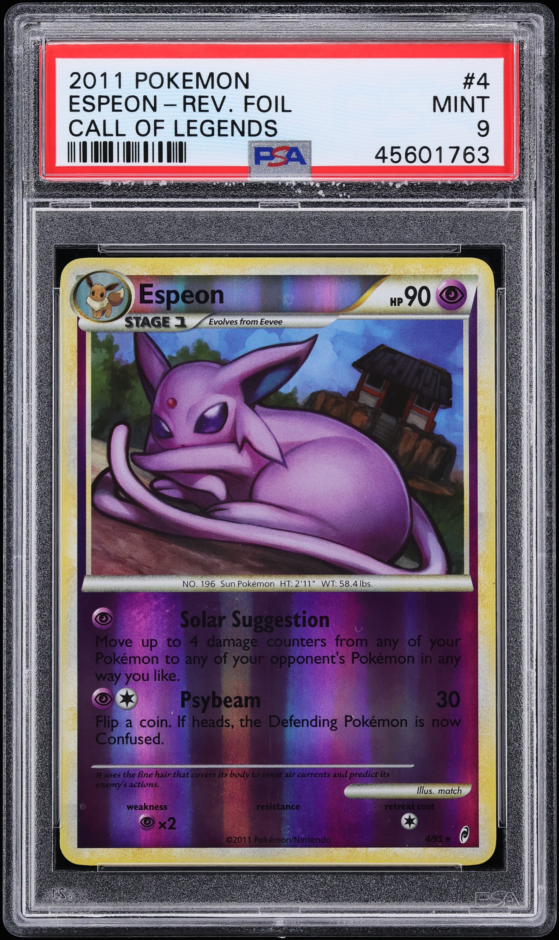 2011 Pokemon Call Of Legends Reverse Holo Espeon #4 PSA 9 MINT