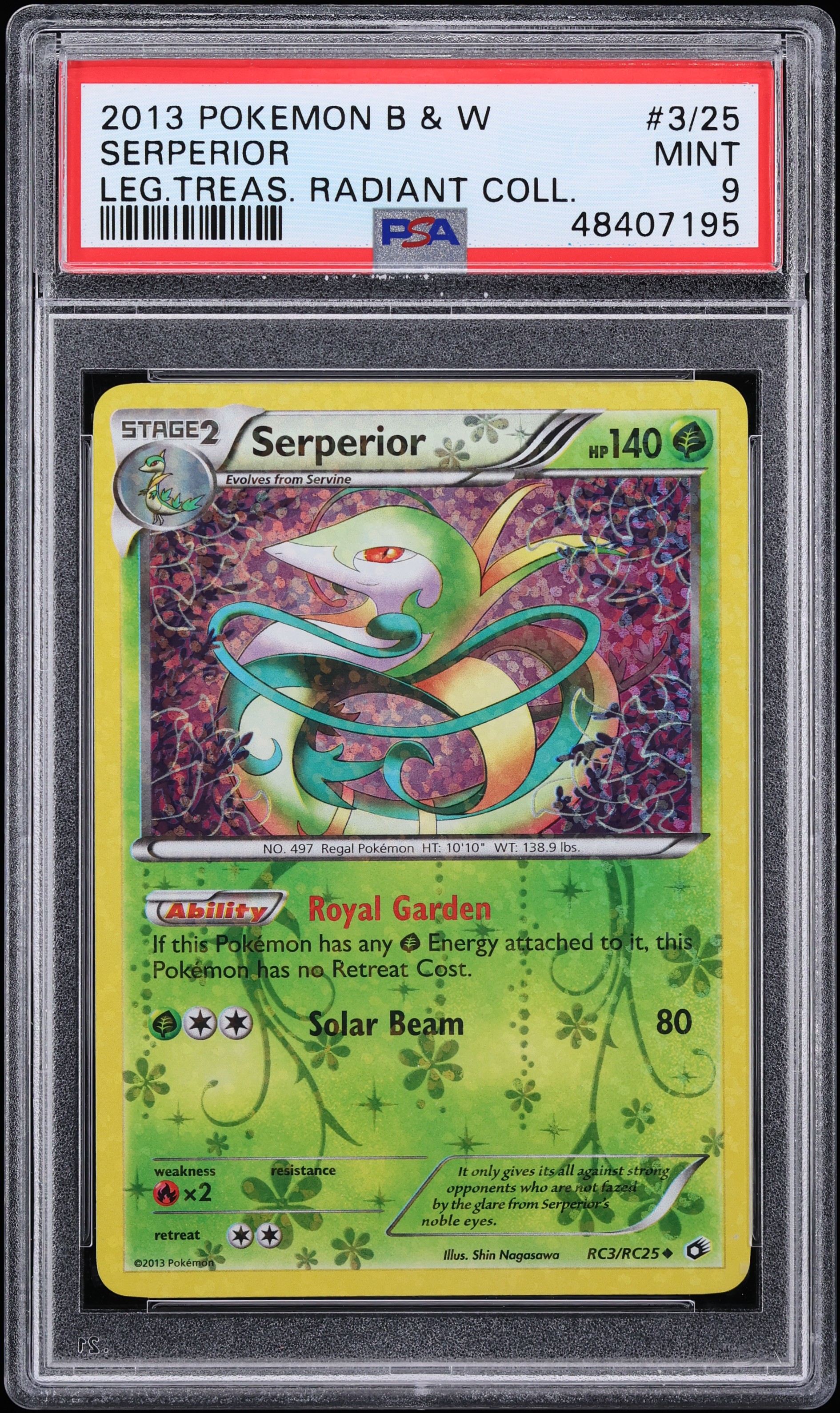 2013 Pokemon Black & White Legendary Treasures Radiant Collection Holo Serperior #RC3 PSA 9