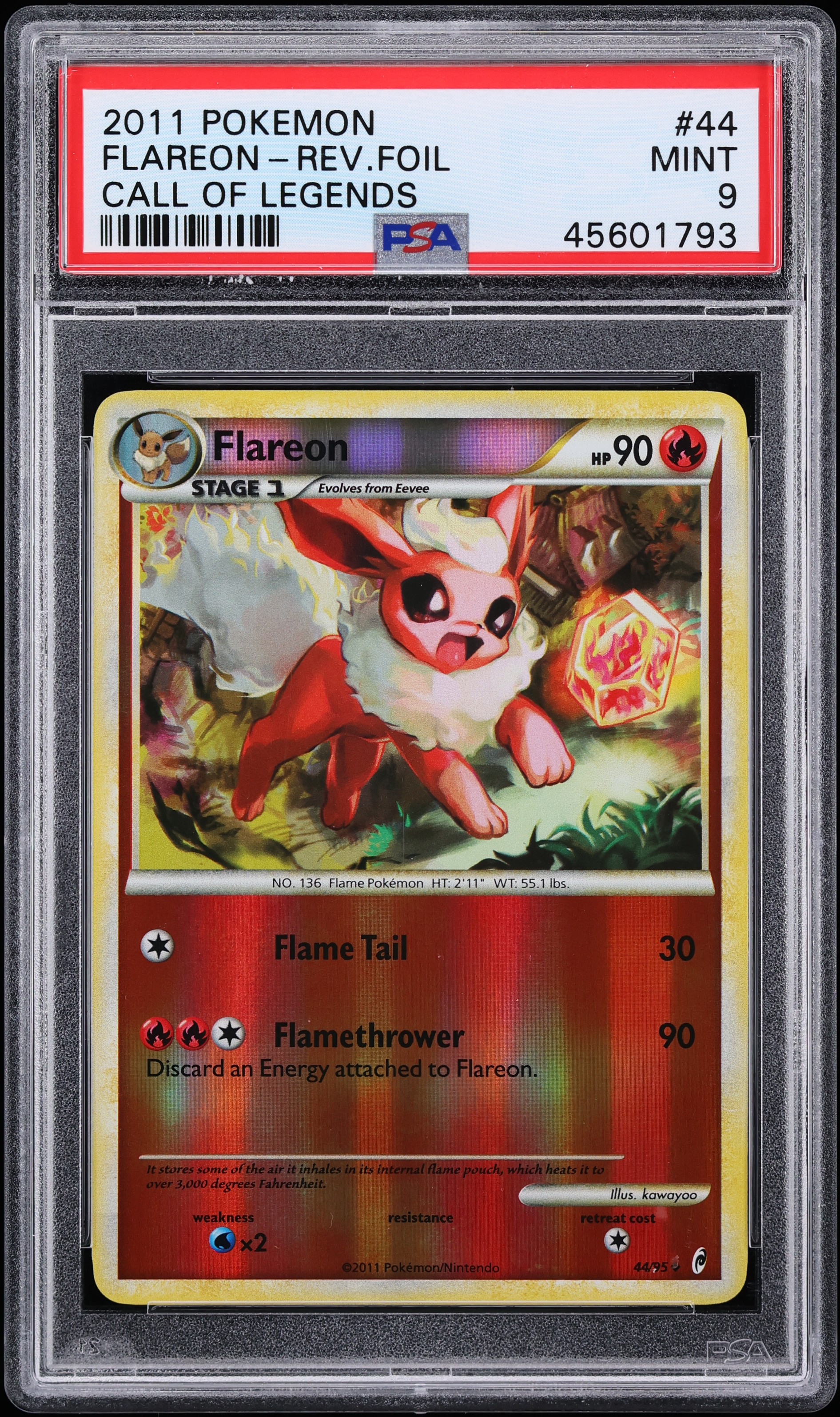 2011 Pokemon Call Of Legends Reverse Holo Flareon #44 PSA 9 MINT