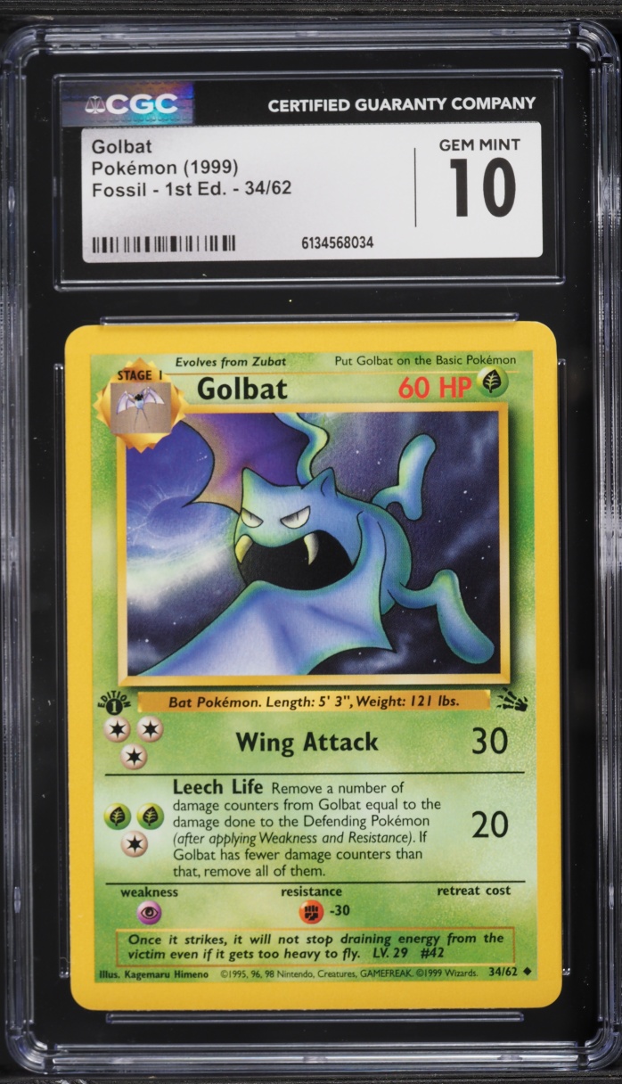 1999 Pokemon Fossil 1st Edition Golbat #34 CGC 10 GEM MINT
