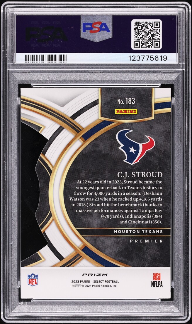 2023 Select Premier Silver Prizm Die-Cut C.J. Stroud ROOKIE #183 PSA 9 MINT