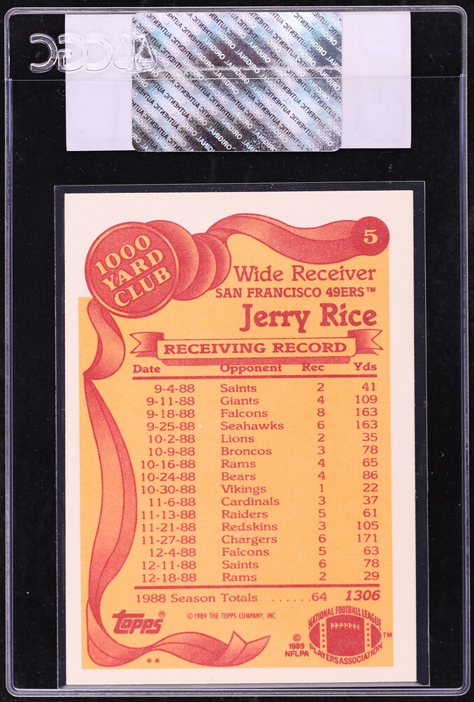 1989 Topps 1000 Yard Club Jerry Rice #5 CGC AUTH