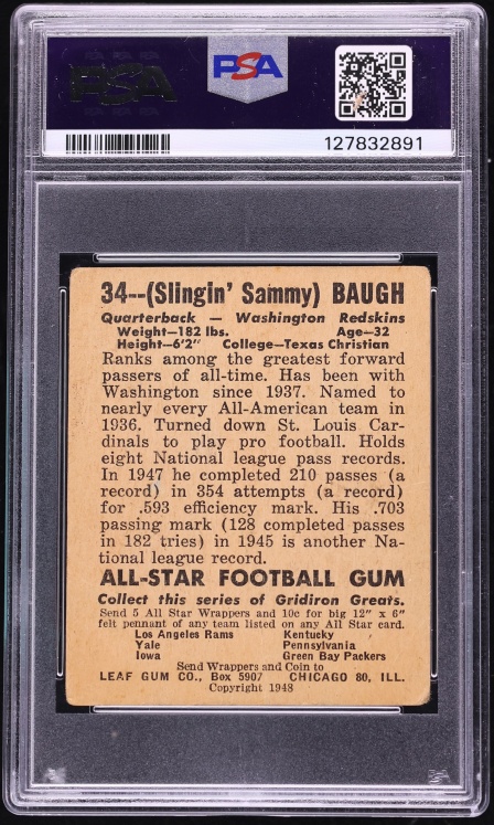1948 Leaf Football Sammy Baugh ROOKIE #34 PSA 1 PR