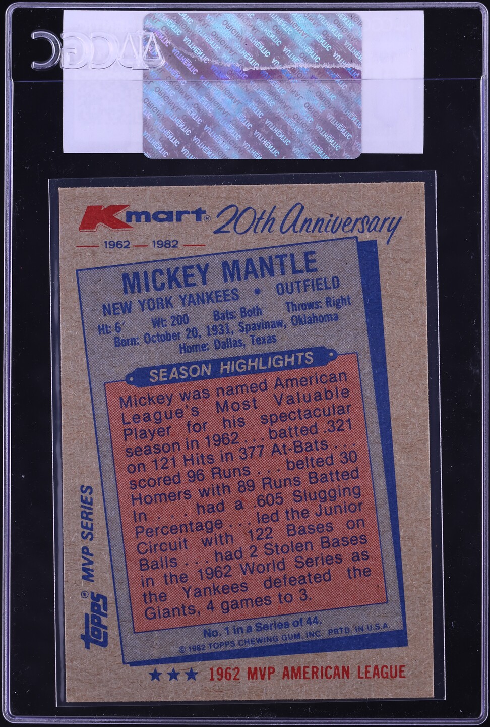 1982 Topps K-Mart Mickey Mantle #1 CGC AUTH