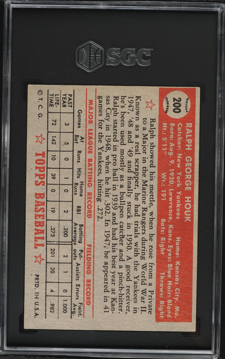 1952 Topps Ralph Houk ROOKIE #200 SGC 5 EX
