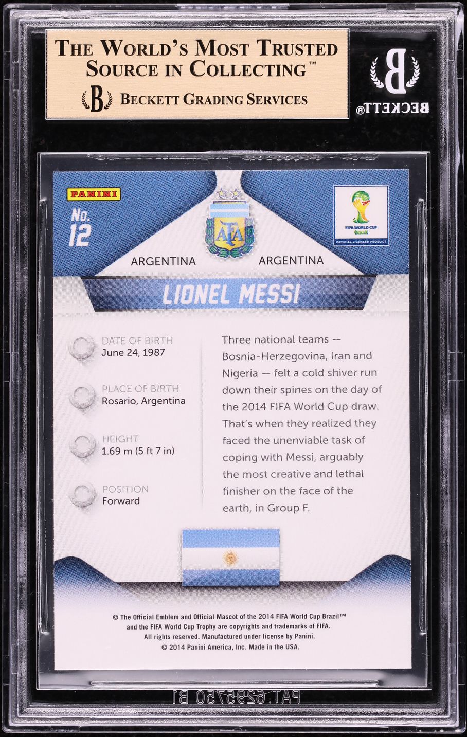 2014 Panini Prizm World Cup Lionel Messi #12 BGS 10 PRISTINE