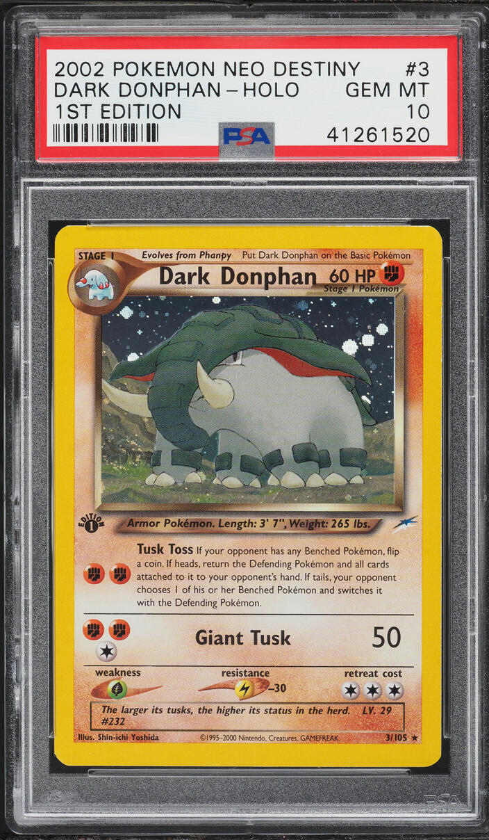 2002 Pokemon Neo Destiny 1st Edition Holo Dark Donphan #3 PSA 10 GEM MINT