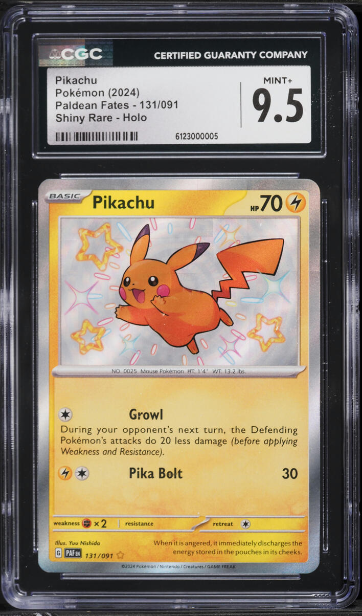 2024 Pokemon Scarlet & Violet Paldean Fates Shiny Rare Pikachu #131 CGC 9.5 MINT+