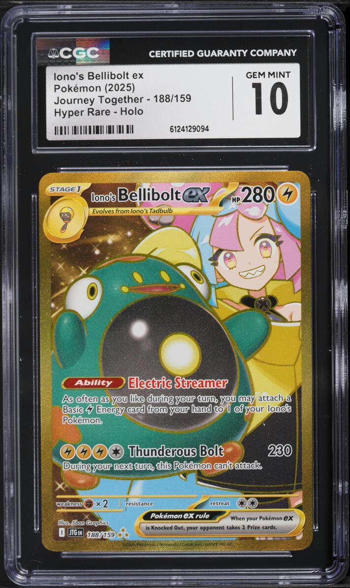 2025 Pokemon Scarlet & Violet Journey Together Gold Rare Iono's Bellibolt ex #188 CGC 10 GEM