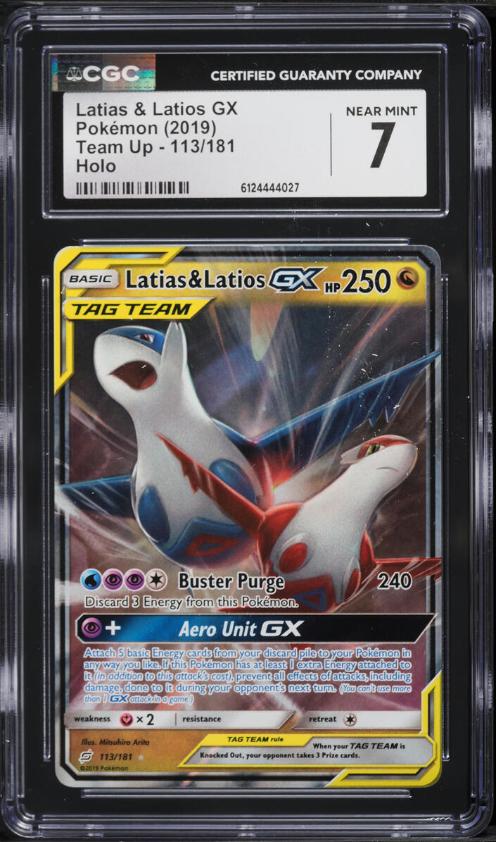 2019 Pokemon Sun & Moon Team Up Alt Art Latias & Latios GX #113 CGC 7 NRMT