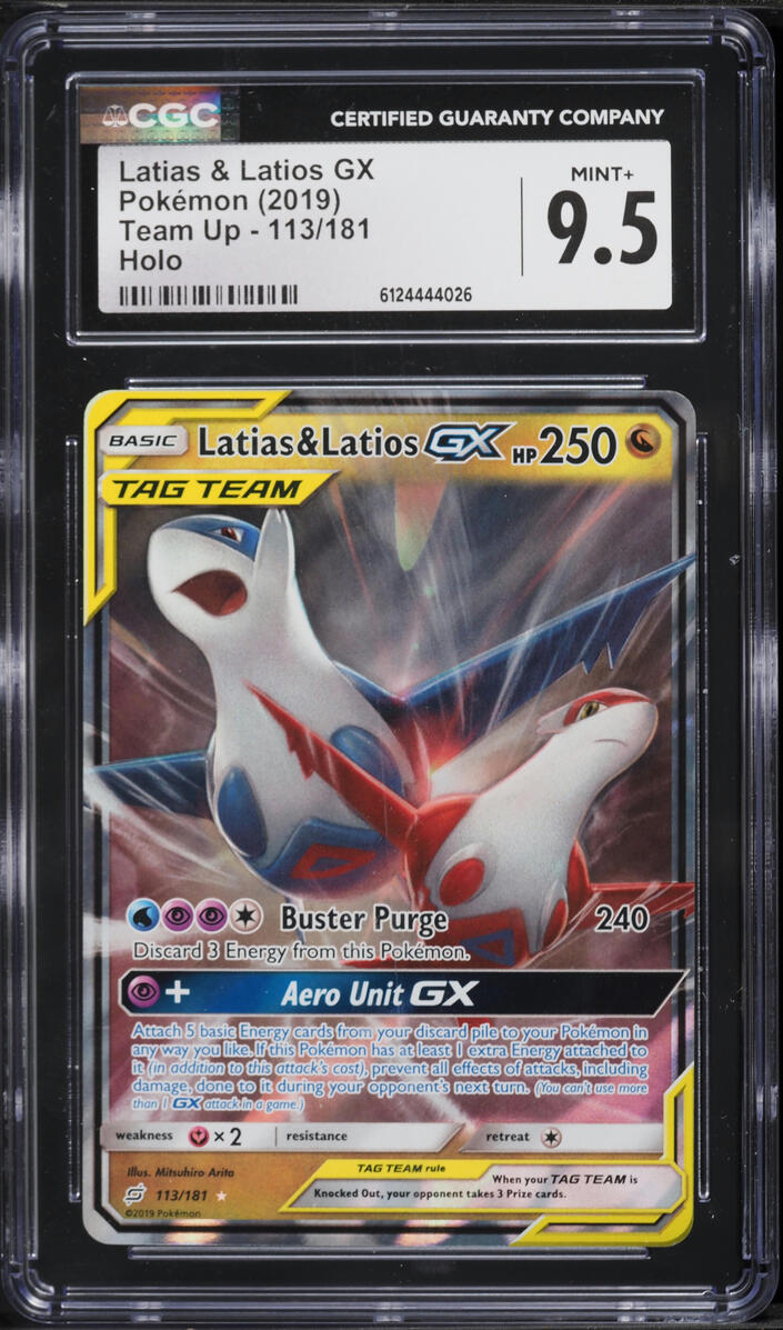 2019 Pokemon Sun & Moon Team Up Alt Art Latias & Latios GX #113 CGC 9.5 MINT+