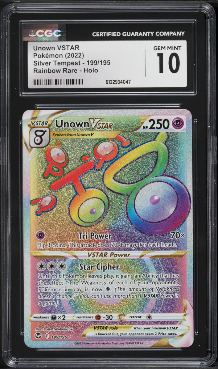 2022 Pokemon Sword & Shield Silver Tempest Rainbow Rare Unown VSTAR #199 CGC 10 GEM MINT