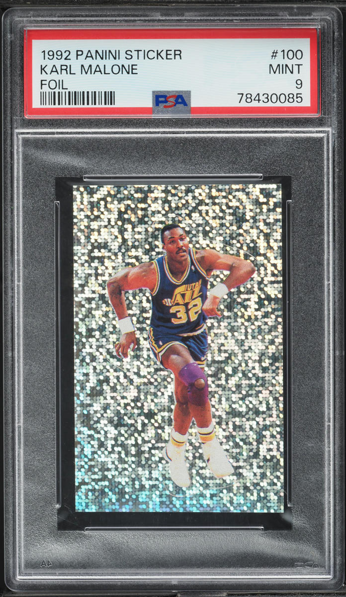 1992 Panini Sticker Foil Karl Malone #100 PSA 9 MINT