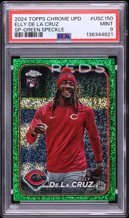 2024 Topps Chrome Update Green Speckle Elly De La Cruz ROOKIE /99 #USC150 PSA 9 MINT