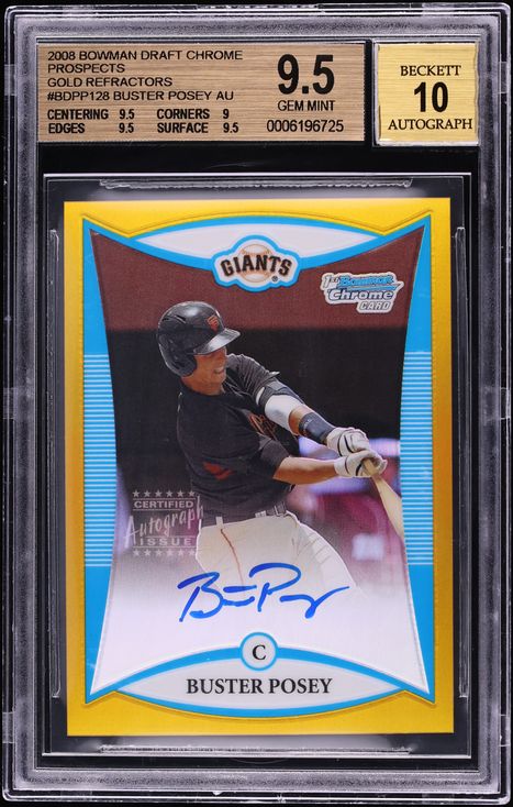 2008 Bowman Chrome Gold Refractor Buster Posey PROSPECT AUTO /50 #BDPP128 BGS 9.5 GEM MINT